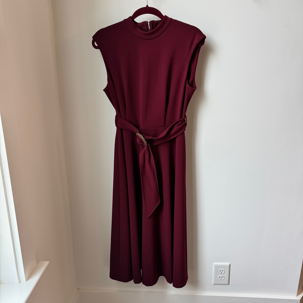 Calvin Klein Red Ribbed A-Line Midi Dress